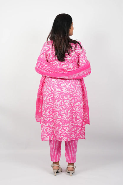 Pink Cotton Straight Cut Kurti Suit Set