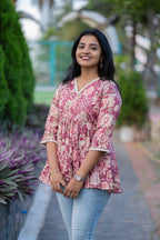 Floral Maroon Peplum Top with Lace Detailing