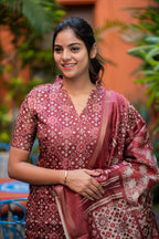 Maroon Printed Kurta Set with Dupatta