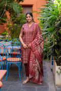 Maroon Printed Kurta Set with Dupatta