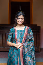 Teal Salwar Kameez with Floral Elegance