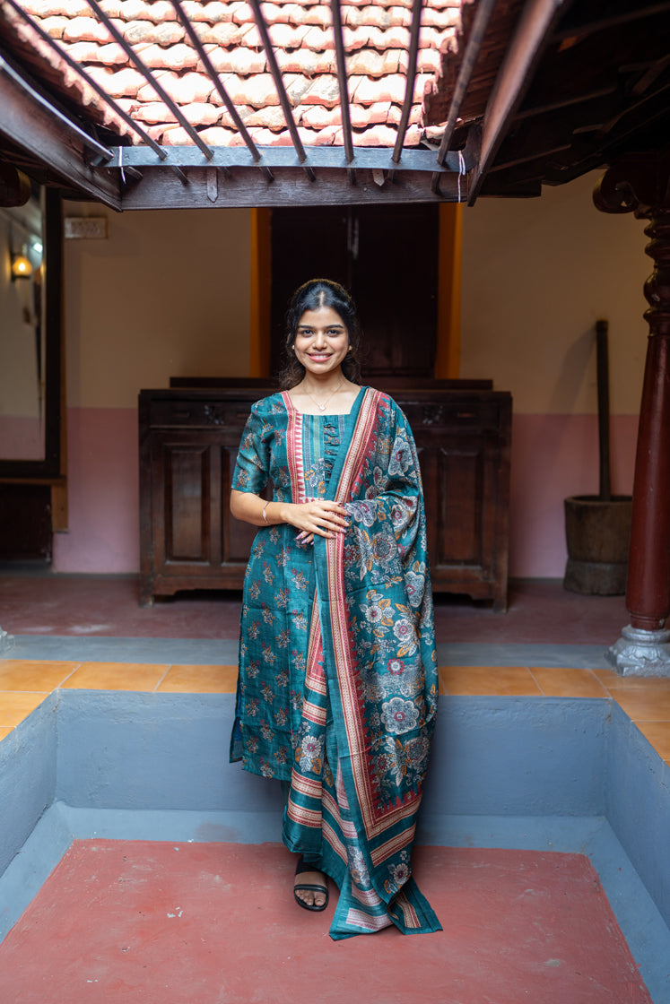 Teal Salwar Kameez with Floral Elegance