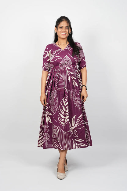 Wine A-Line Cotton Dress