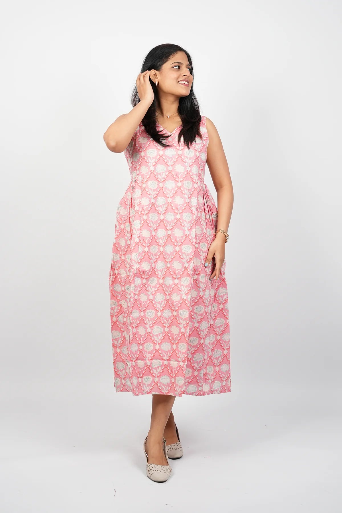 Peach A-Line Midi Dress
