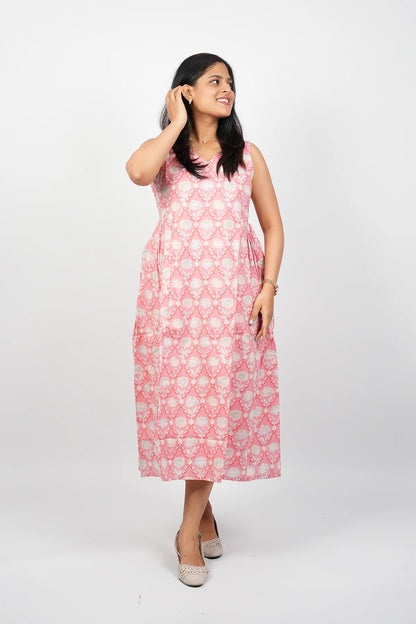 Peach A-Line Midi Dress