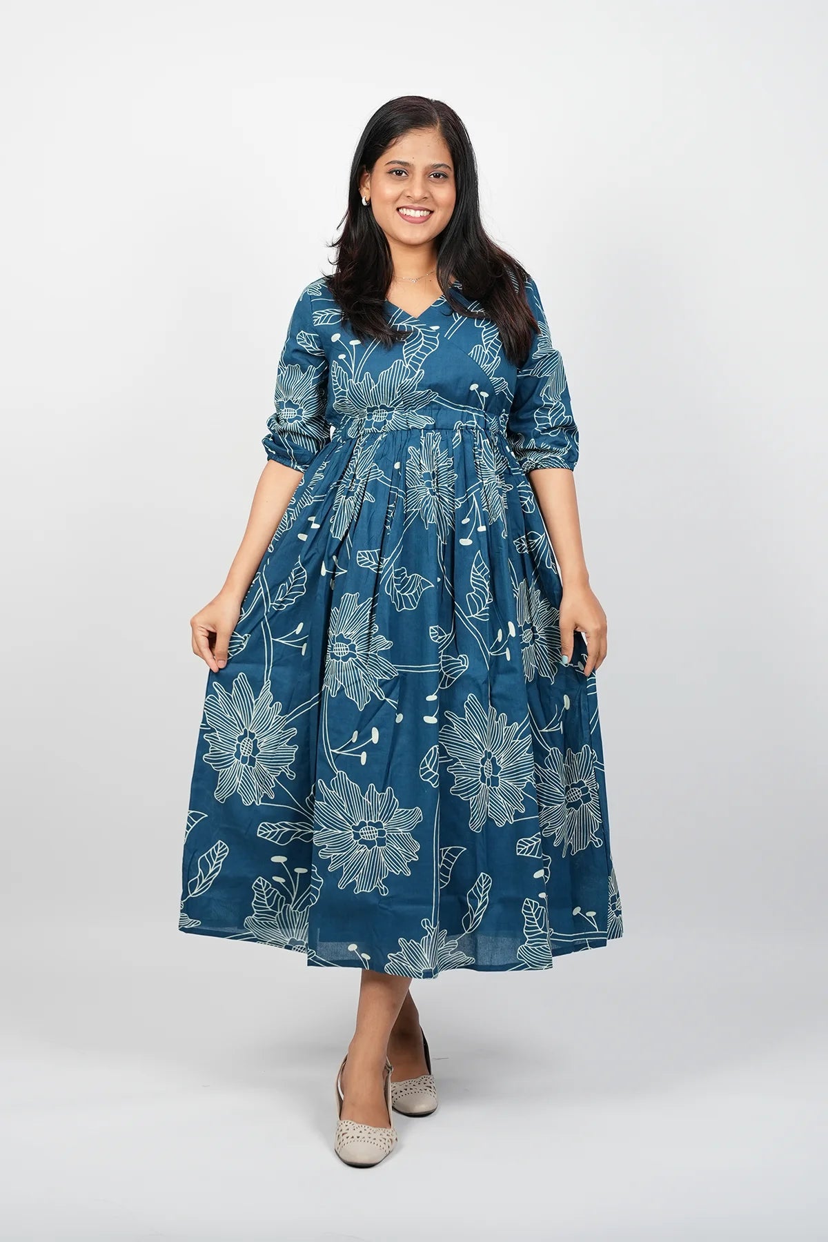 Dark Blue A-Line Cotton Dress