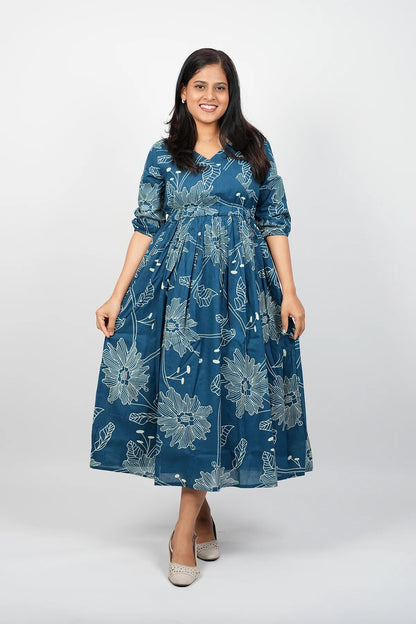 Dark Blue A-Line Cotton Dress