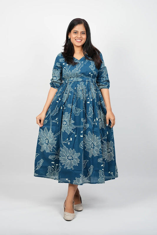 Dark Blue A-Line Cotton Dress