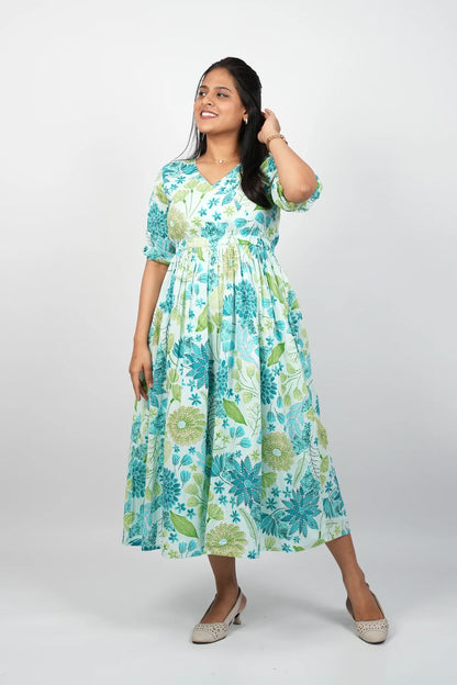 Blue A-Line Cotton Dress