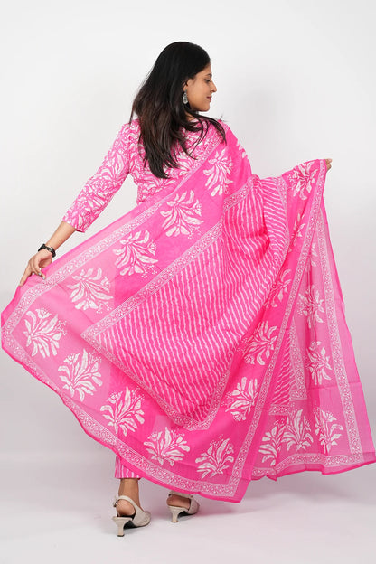 Pink Cotton Straight Cut Kurti Suit Set