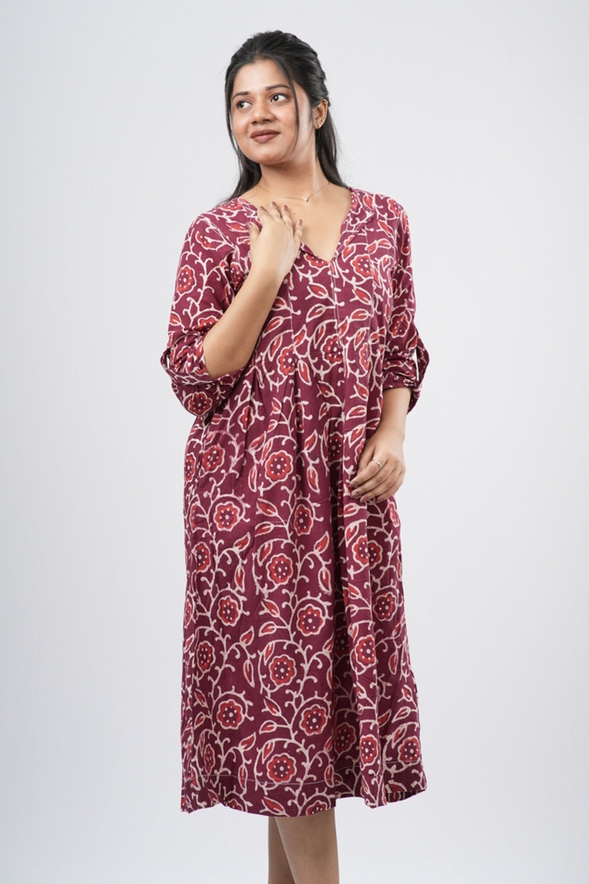 Red Paisley Handblock 100% Cotton A-Line Dress