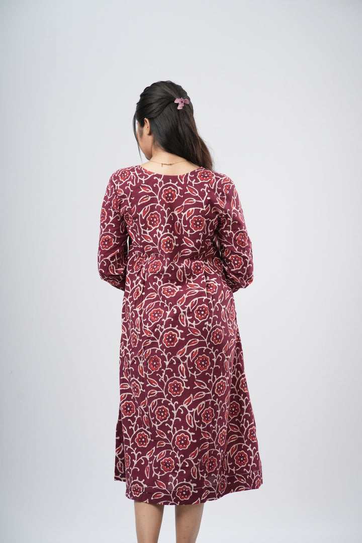 Red Paisley Handblock 100% Cotton A-Line Dress