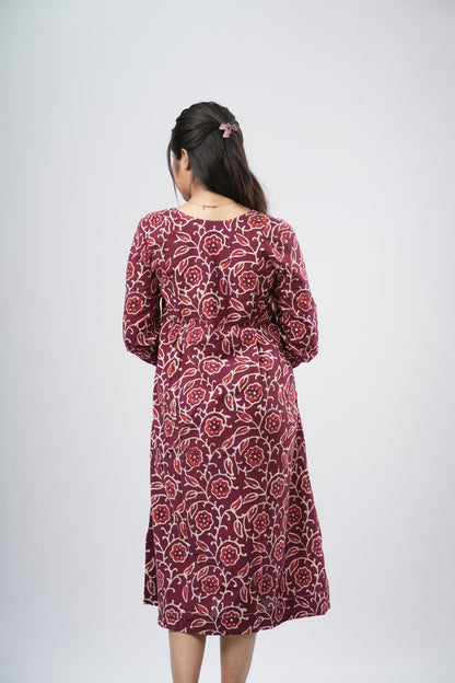 Red Paisley Handblock 100% Cotton A-Line Dress