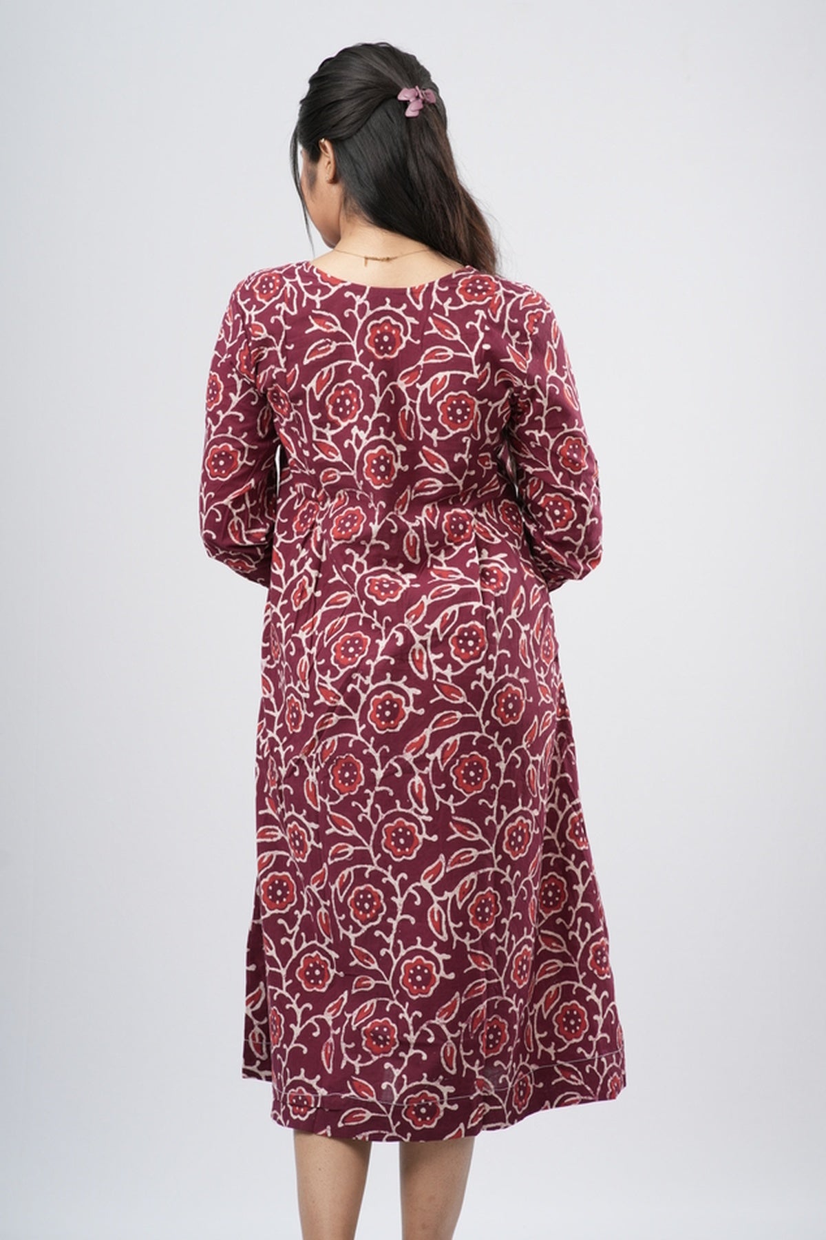 Red Paisley Handblock 100% Cotton A-Line Dress