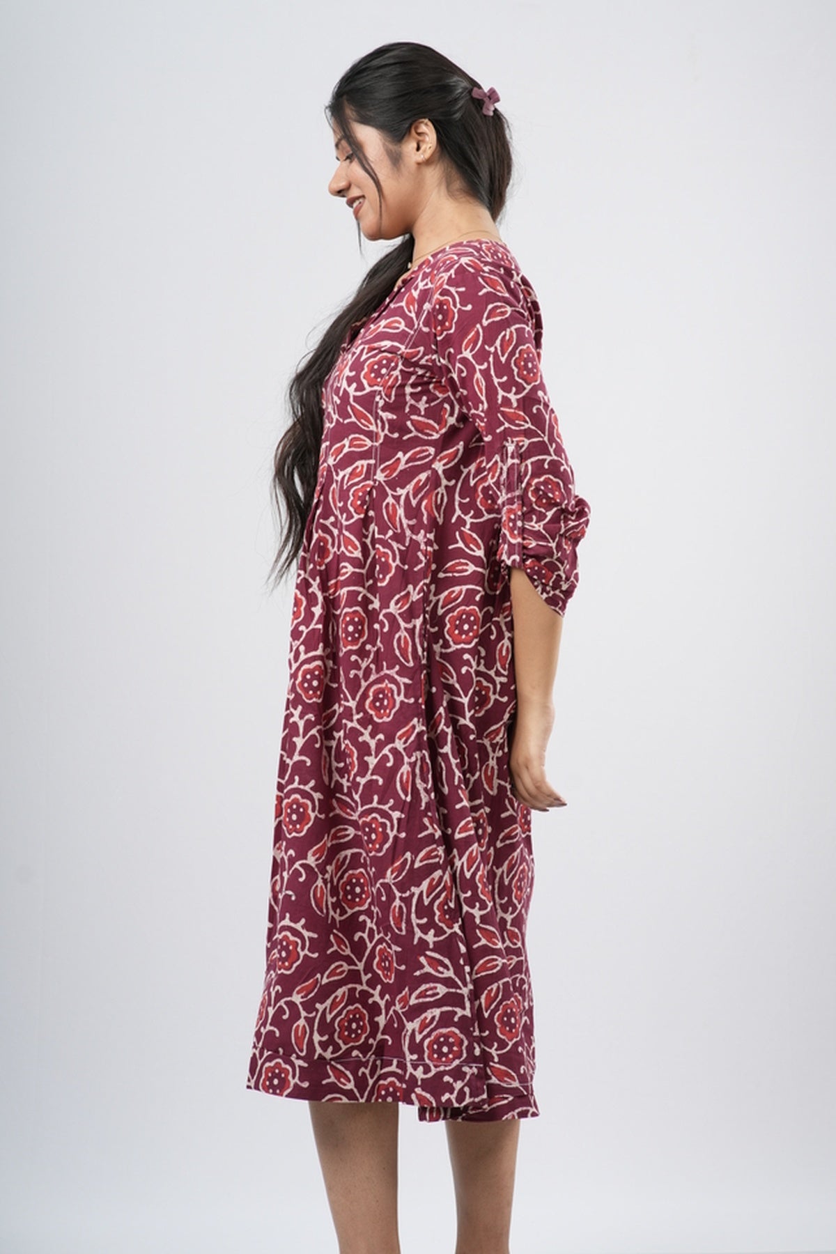 Red Paisley Handblock 100% Cotton A-Line Dress