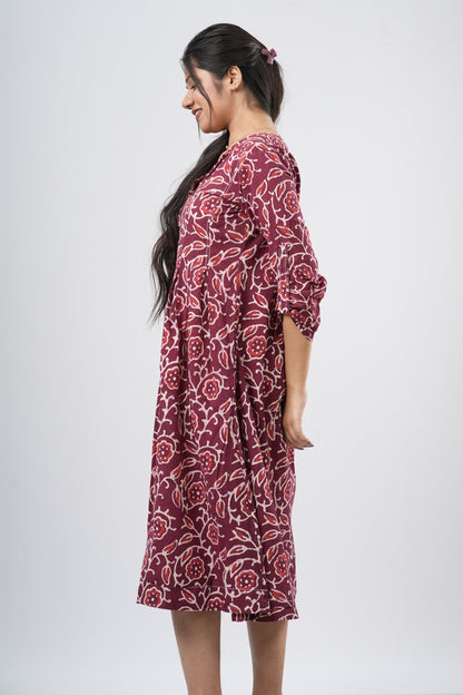 Red Paisley Handblock 100% Cotton A-Line Dress