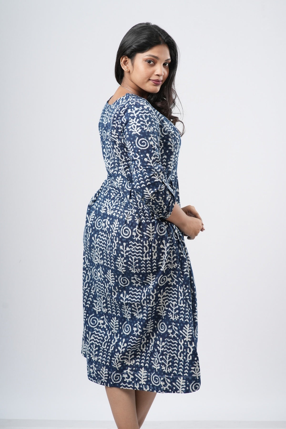 Indigo Blue 100% Handblock Cotton A-line dress