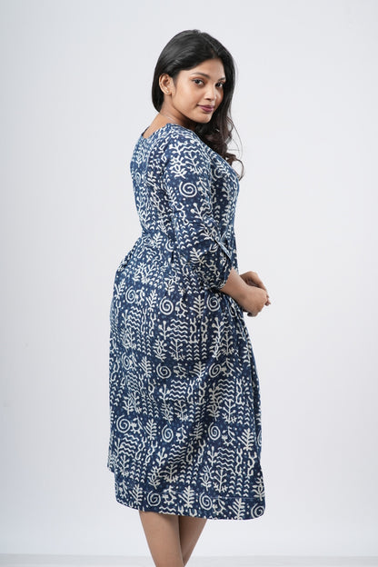 Indigo Blue 100% Handblock Cotton A-line dress