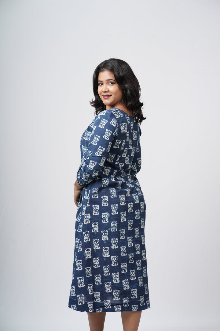Indigo Heritage Block Print Cotton  A-Line Dress