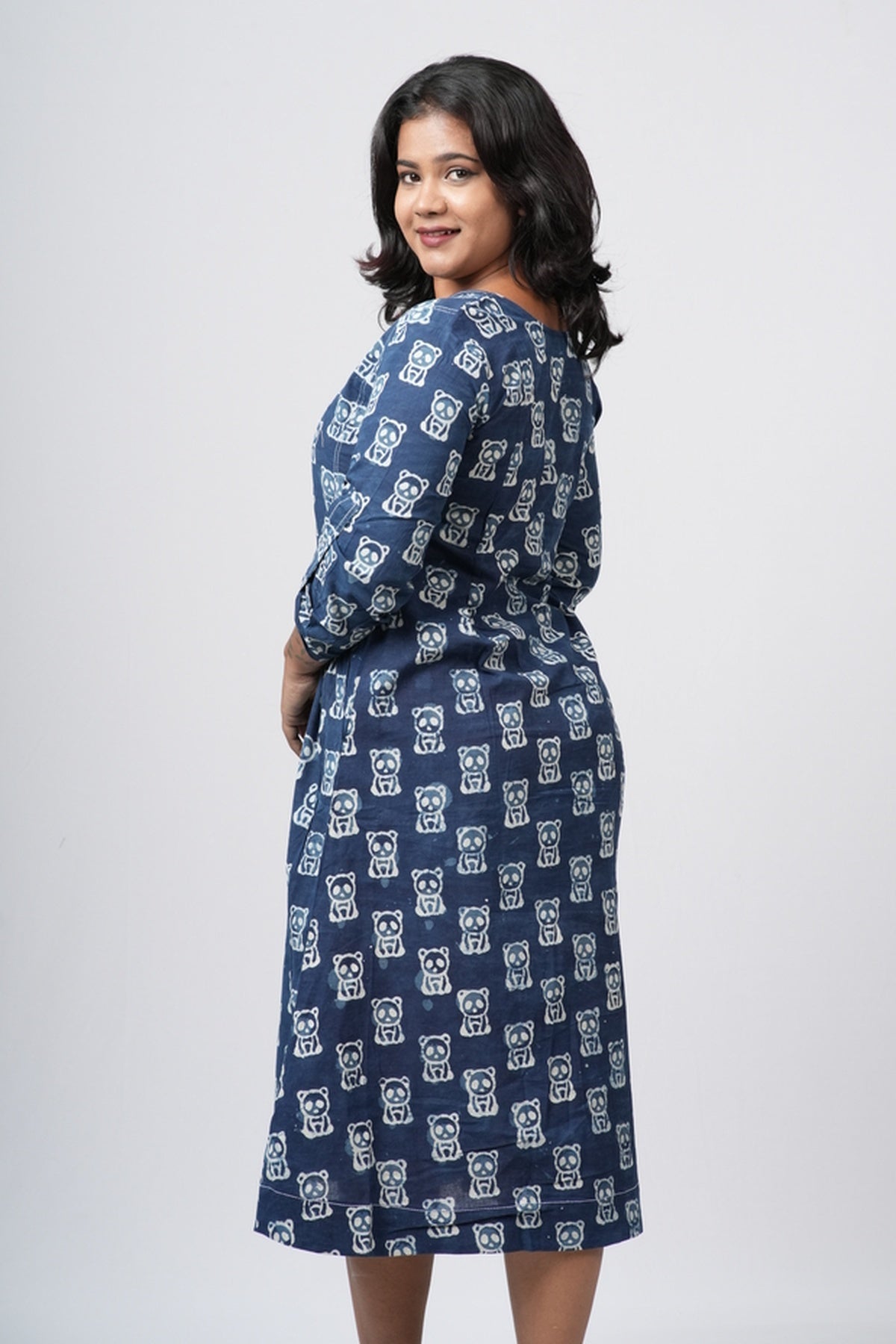 Indigo Heritage Block Print Cotton  A-Line Dress