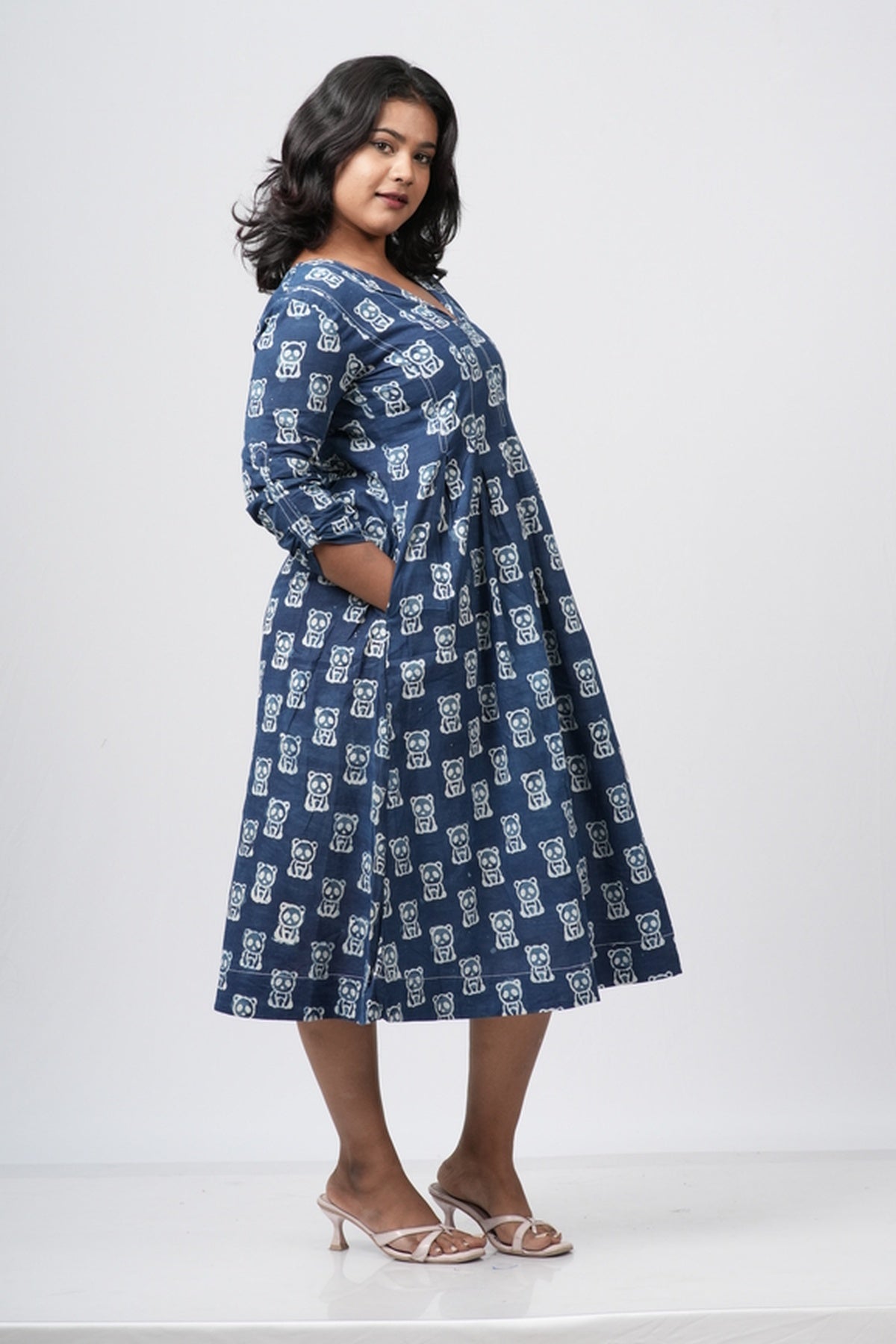 Indigo Heritage Block Print Cotton  A-Line Dress