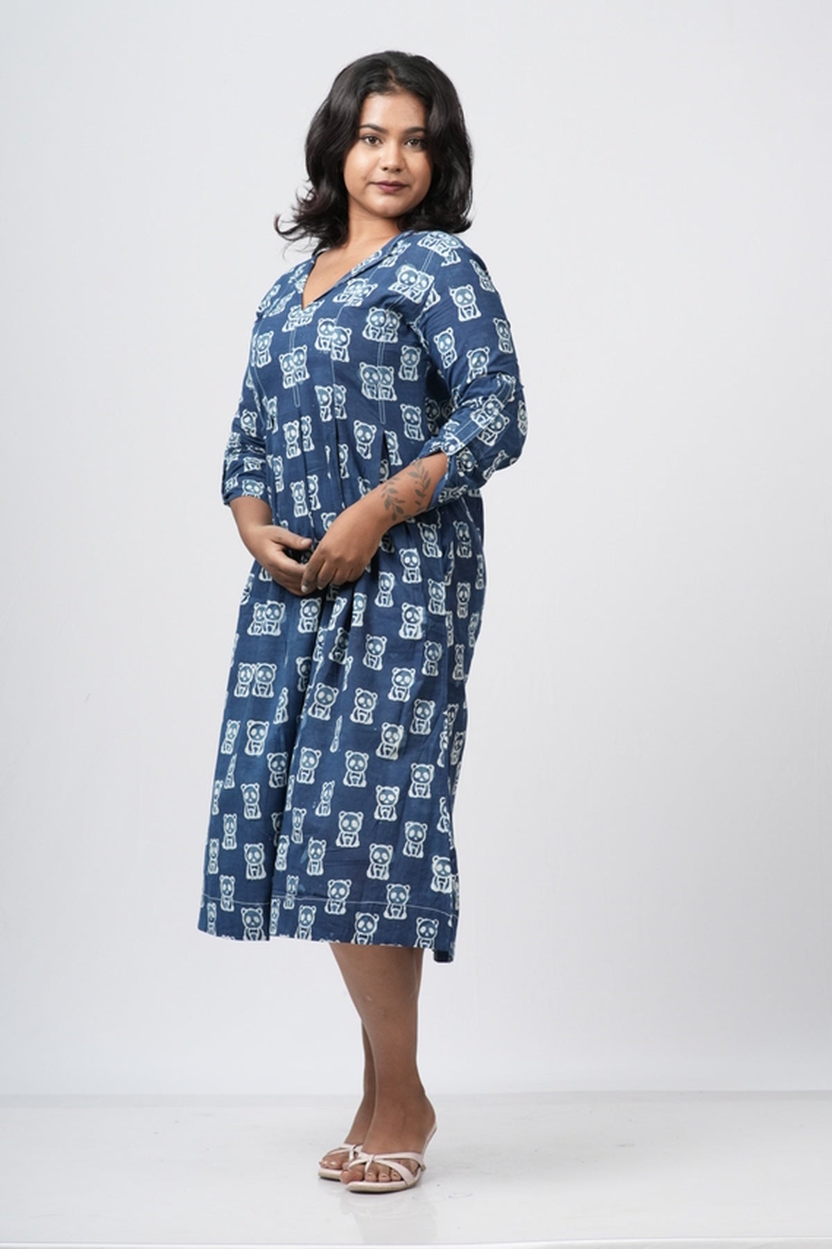 Indigo Heritage Block Print Cotton  A-Line Dress