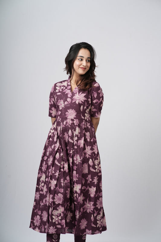 Mauve Violet Floral Print Cotton Co-ord Set