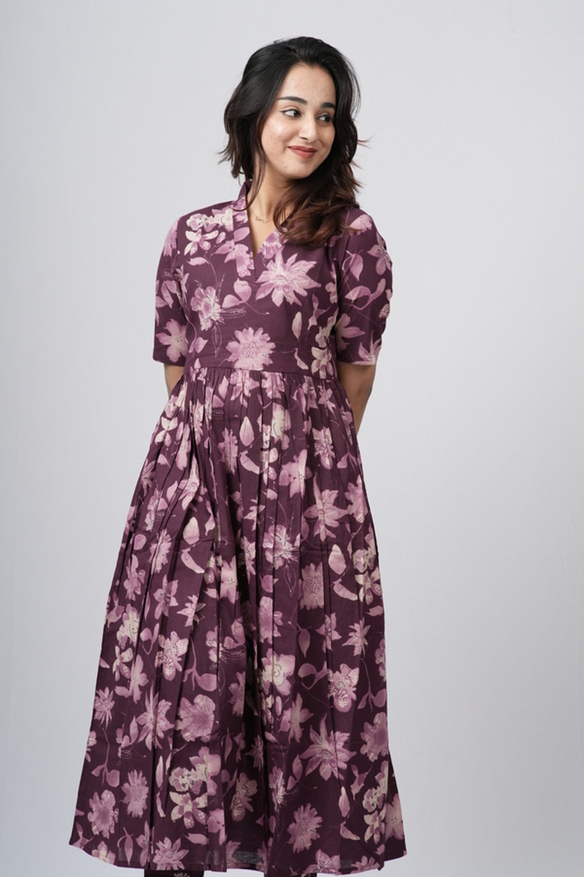 Mauve Violet Floral Print Cotton Co-ord Set