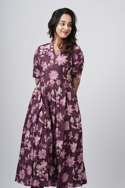 Mauve Violet Floral Print Cotton Co-ord Set