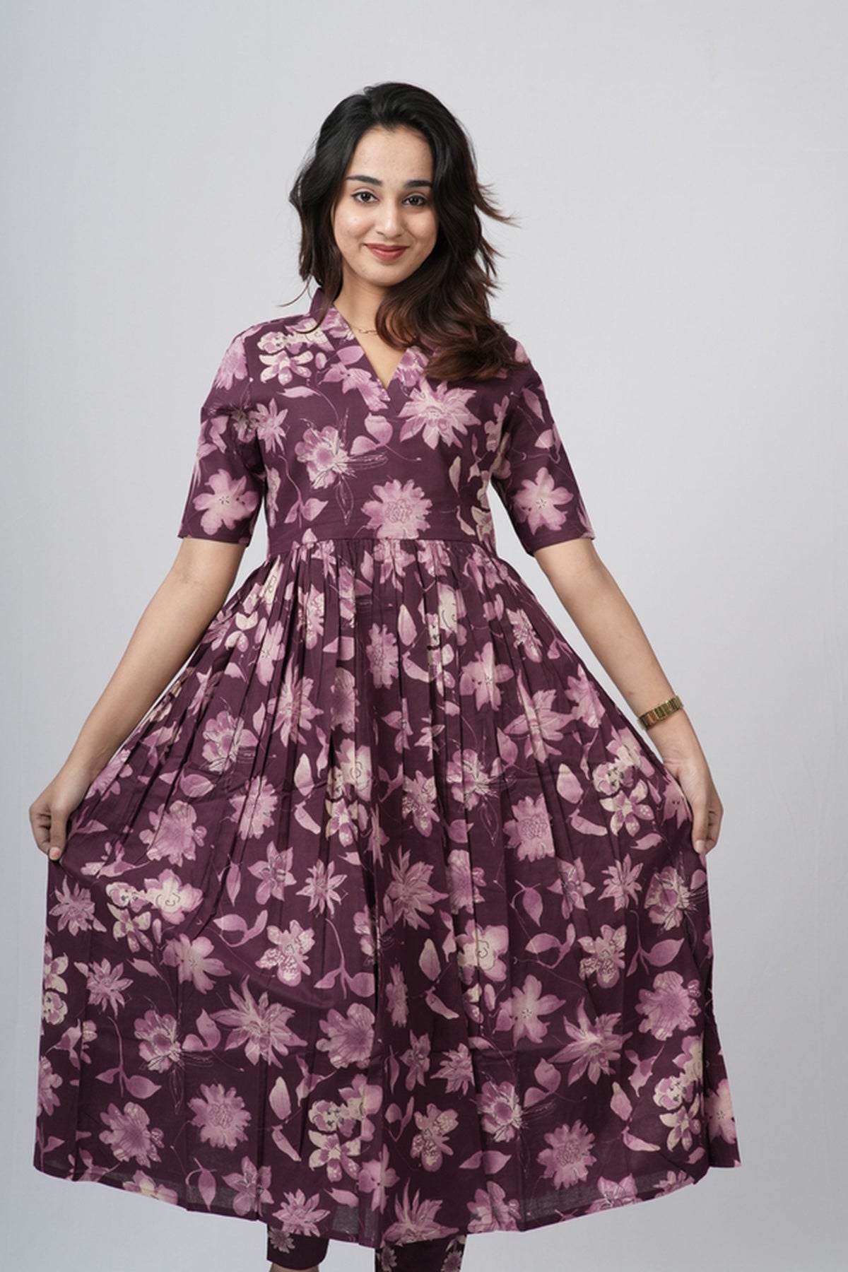 Mauve Violet Floral Print Cotton Co-ord Set