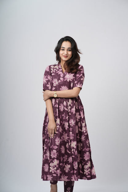 Mauve Violet Floral Print Cotton Co-ord Set