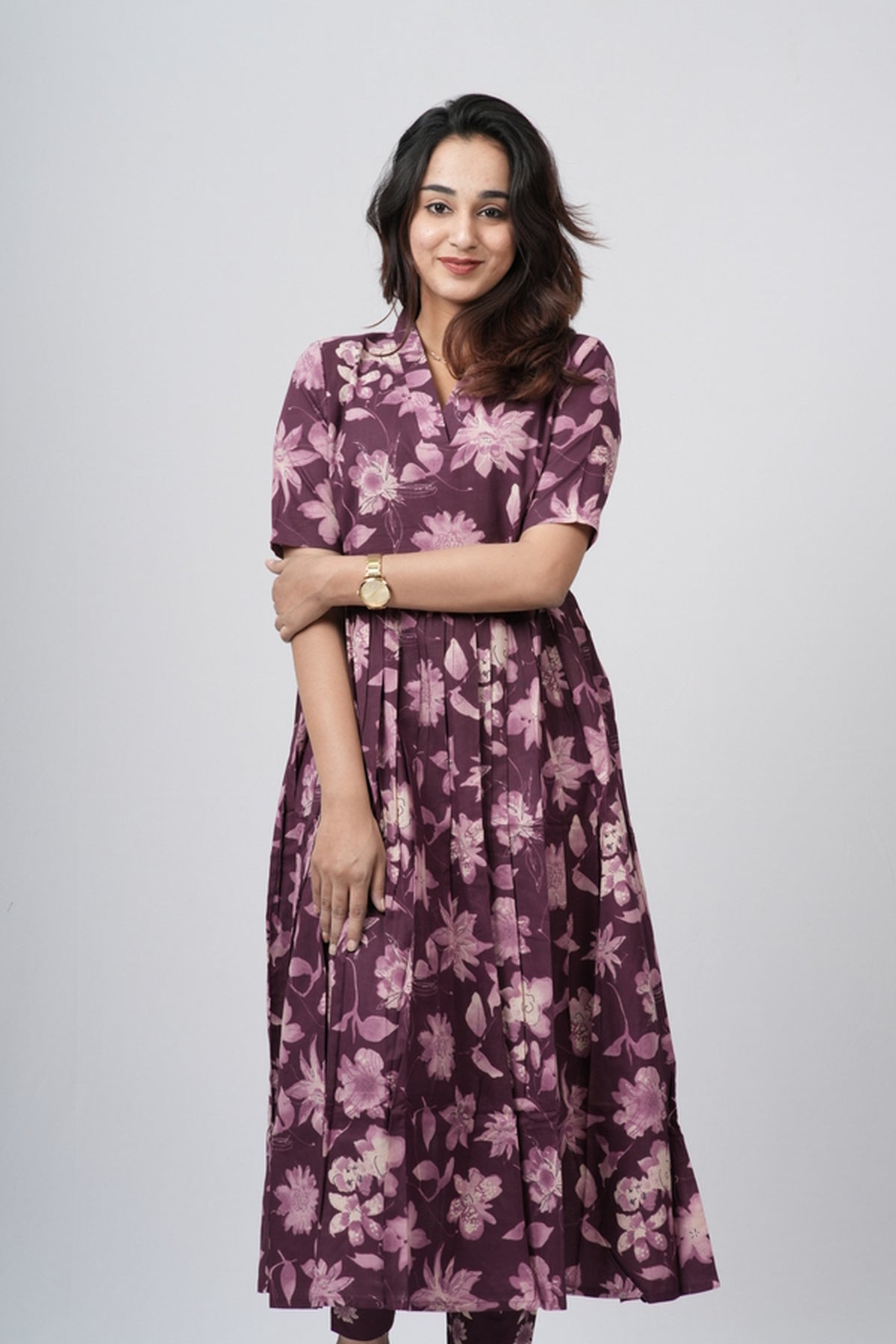 Mauve Violet Floral Print Cotton Co-ord Set