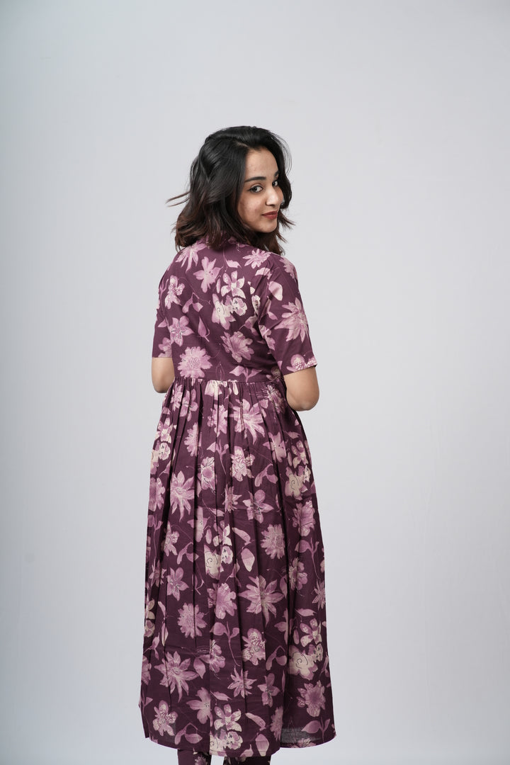 Mauve Violet Floral Print Cotton Co-ord Set