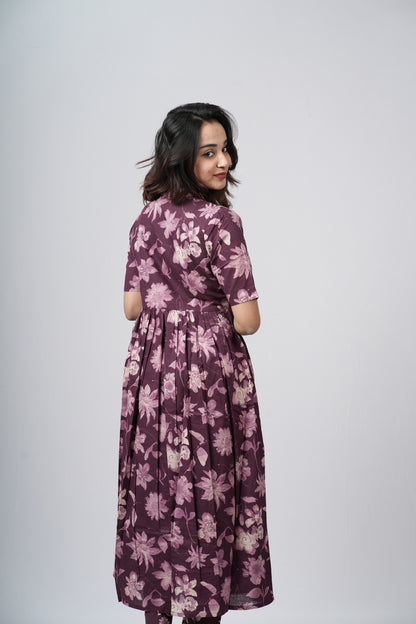 Mauve Violet Floral Print Cotton Co-ord Set