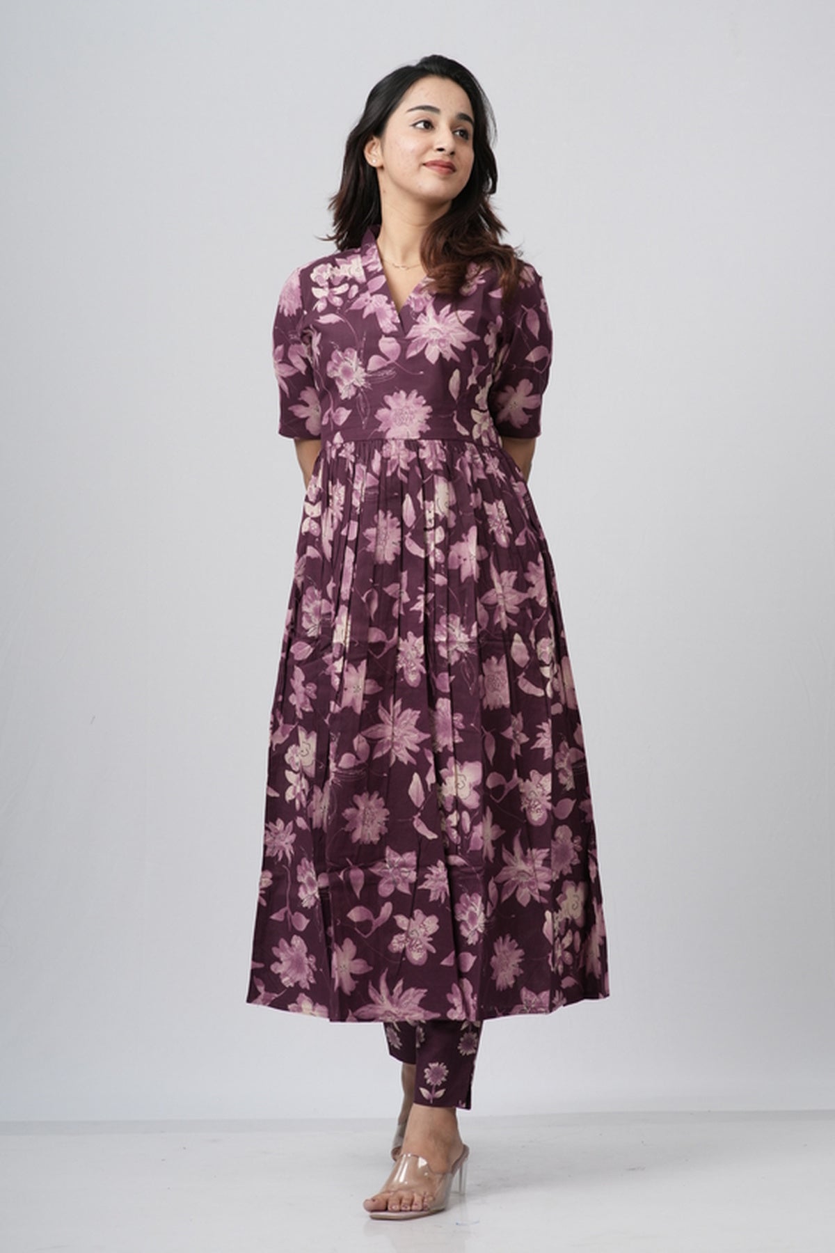 Mauve Violet Floral Print Cotton Co-ord Set
