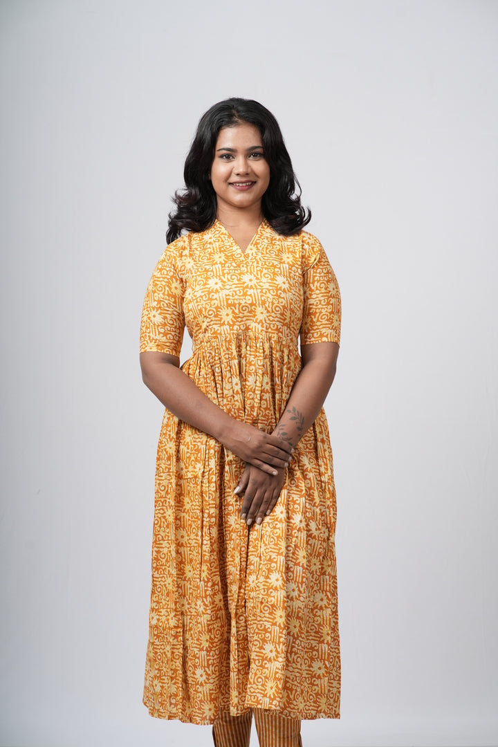 Mustard Yellow Floral Print Cotton Co-ord Set