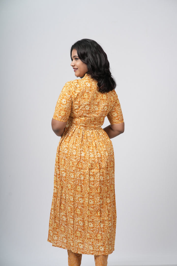 Mustard Yellow Floral Print Cotton Co-ord Set