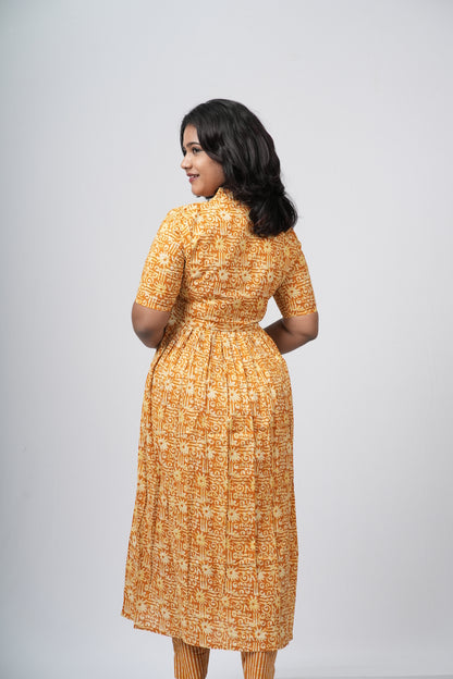 Mustard Yellow Floral Print Cotton Co-ord Set