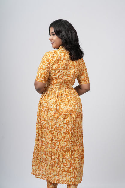 Mustard Yellow Floral Print Cotton Co-ord Set