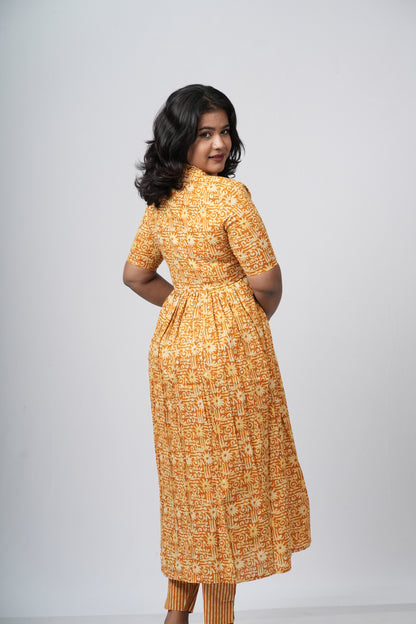 Mustard Yellow Floral Print Cotton Co-ord Set