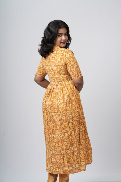 Mustard Yellow Floral Print Cotton Co-ord Set