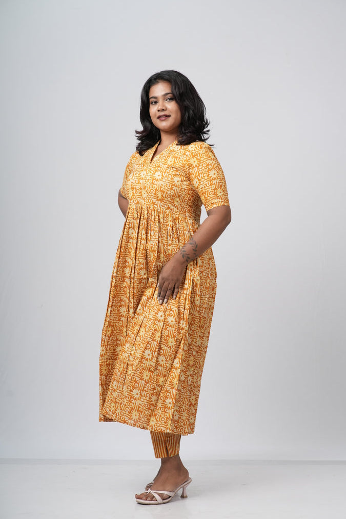 Mustard Yellow Floral Print Cotton Co-ord Set