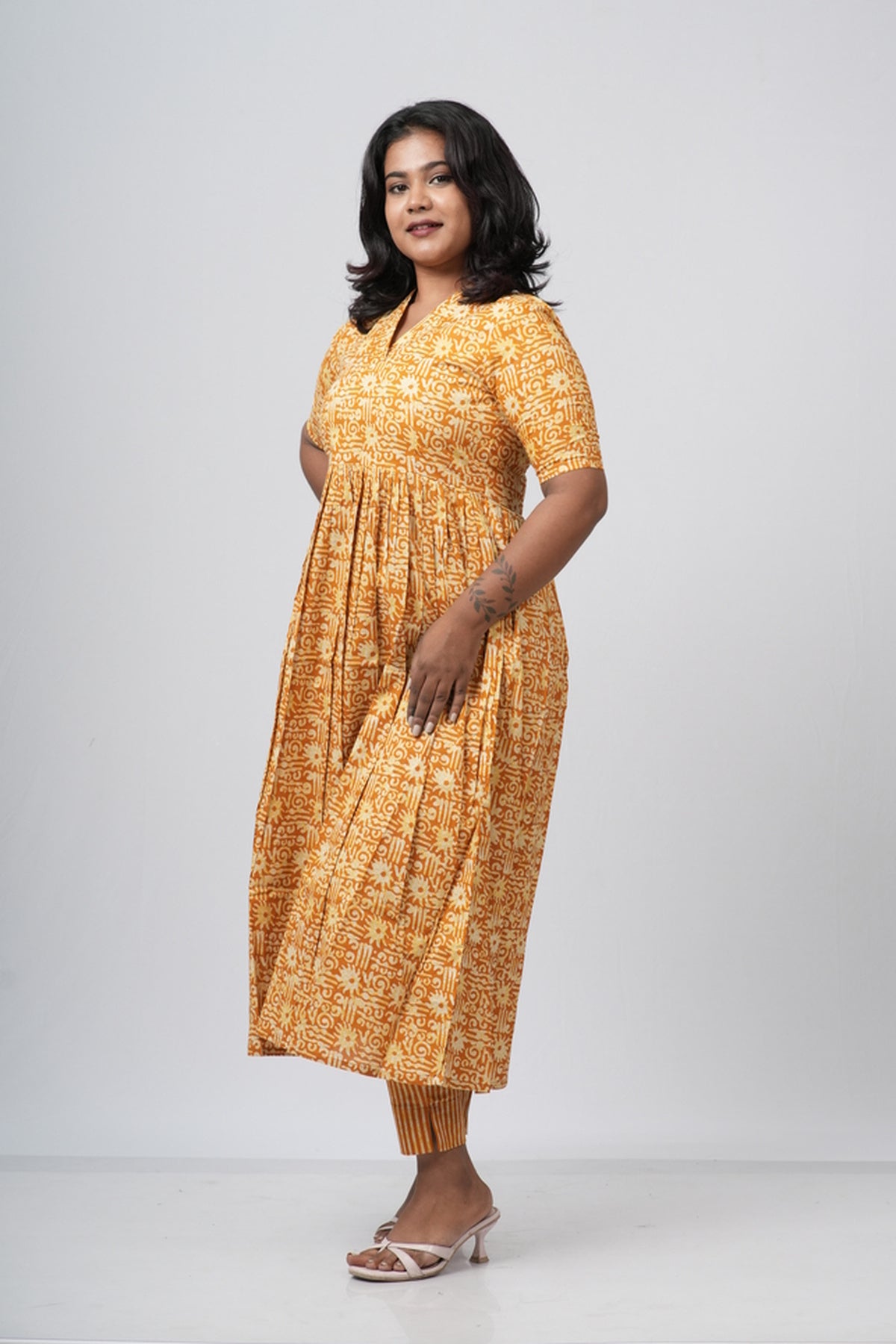 Mustard Yellow Floral Print Cotton Co-ord Set