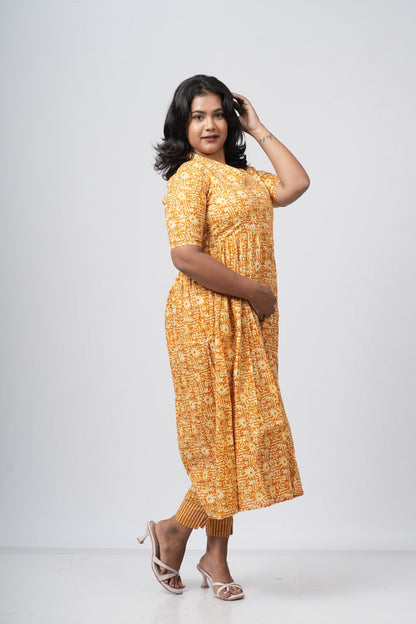 Mustard Yellow Floral Print Cotton Co-ord Set