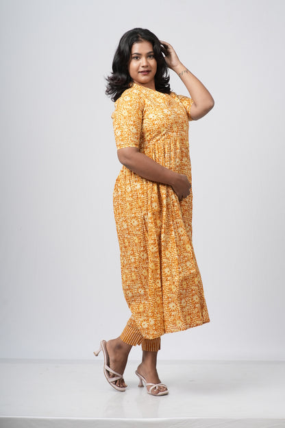 Mustard Yellow Floral Print Cotton Co-ord Set