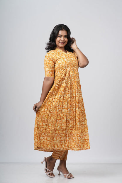 Mustard Yellow Floral Print Cotton Co-ord Set