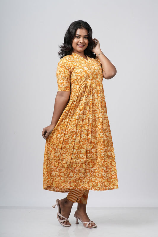 Mustard Yellow Floral Print Cotton Co-ord Set