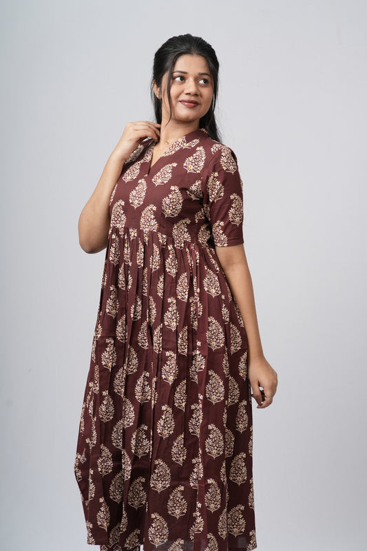 Chocolate Brown Floral Buti Cotton Co-ord Set