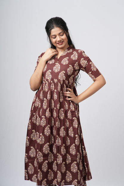 Chocolate Brown Floral Buti Cotton Co-ord Set