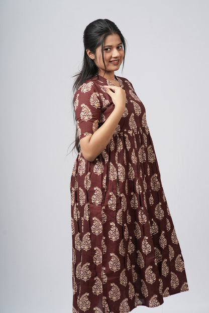 Chocolate Brown Floral Buti Cotton Co-ord Set